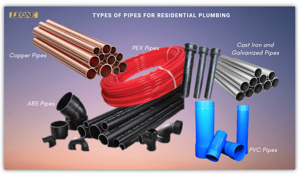 انواع مواد لولهکشی آب شامل مس، فولاد، پی وی سی و HDPE