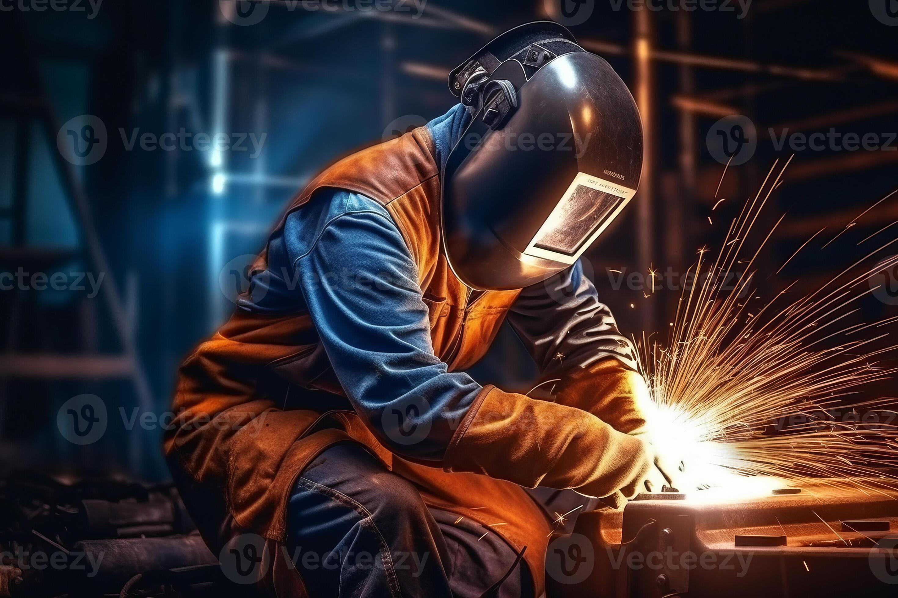 جوشکار با ماسک ایمنی در محل ساخت ساختمان