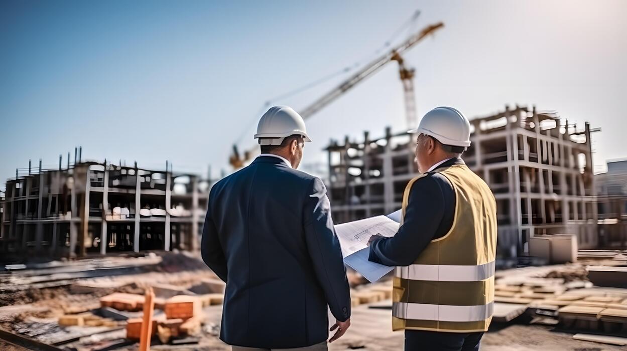 ناظرین ساختمانی در حال بررسی پیشرفت پروژه در محل ساخت