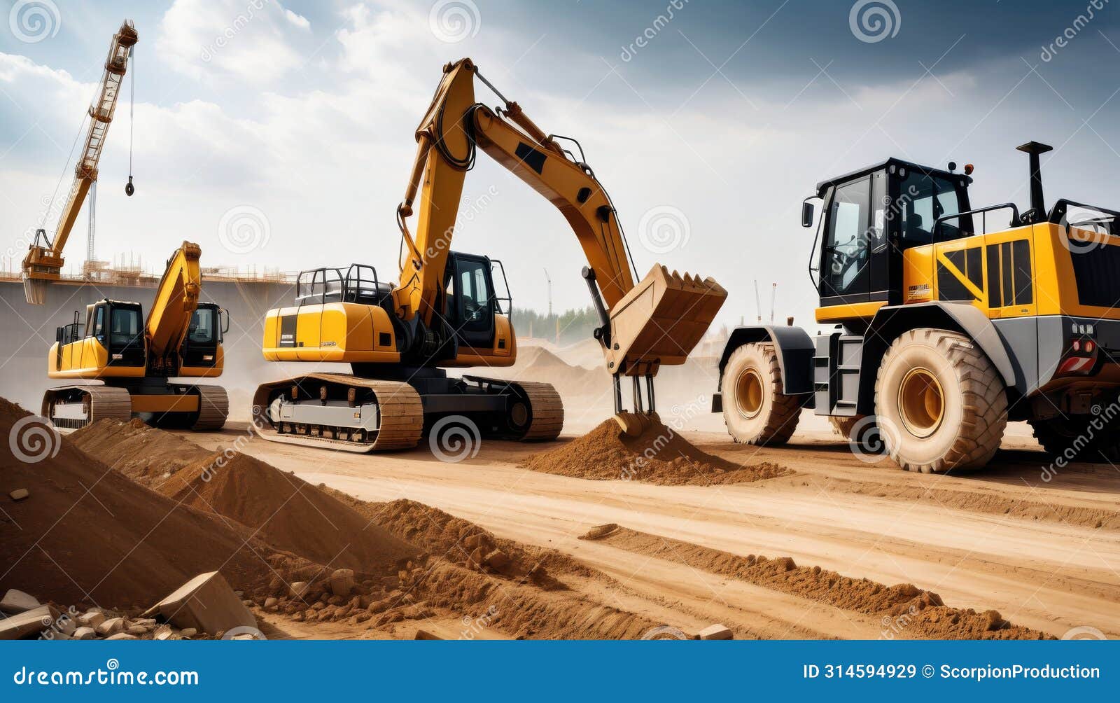 ماشینآلات سنگین در حال کار در سایت ساختمانی، نشاندهنده اهمیت مدیریت صحیح تجهیزات